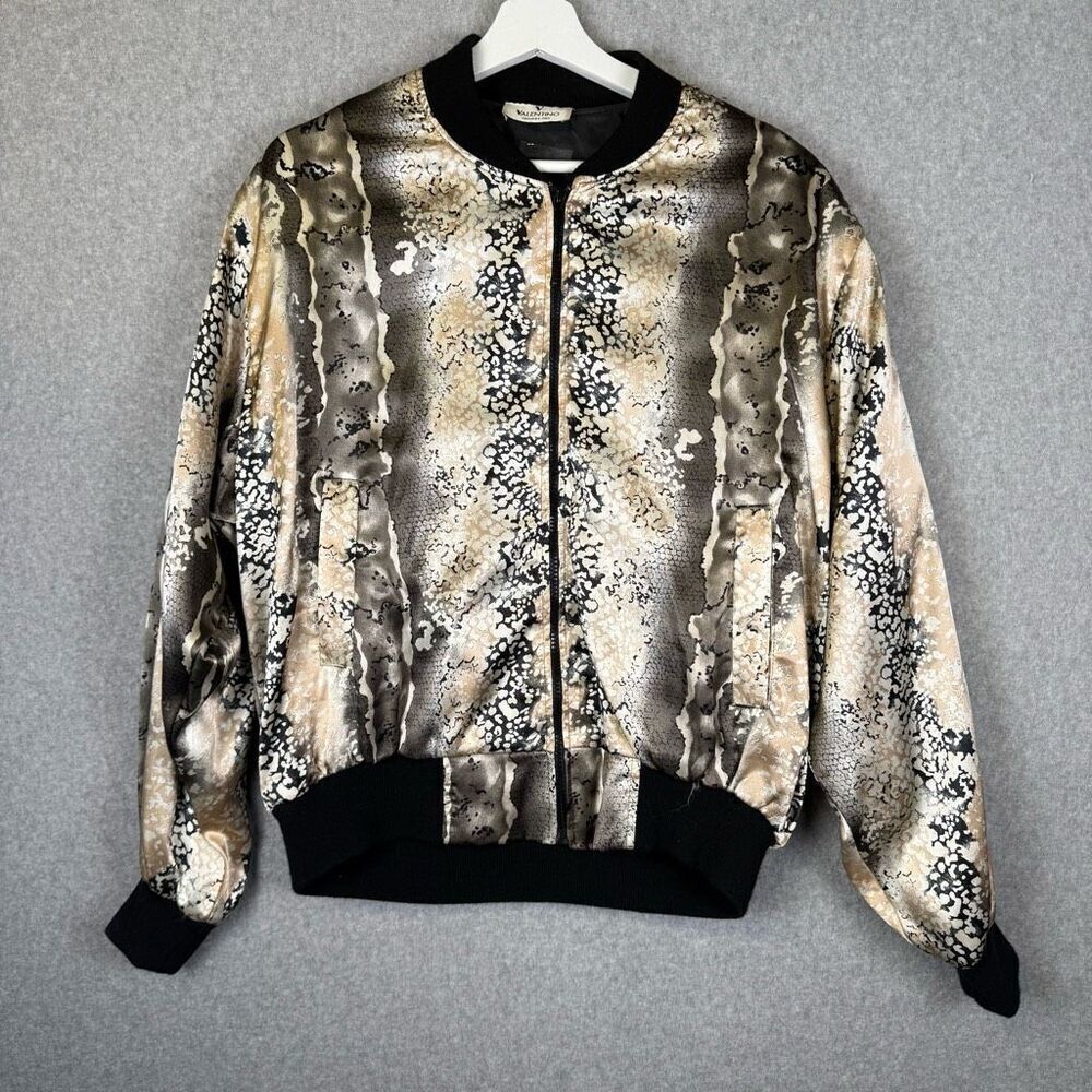 Giovanni Valentino Italy Mens L Zip Front Bomber Jacket Snake Python Print